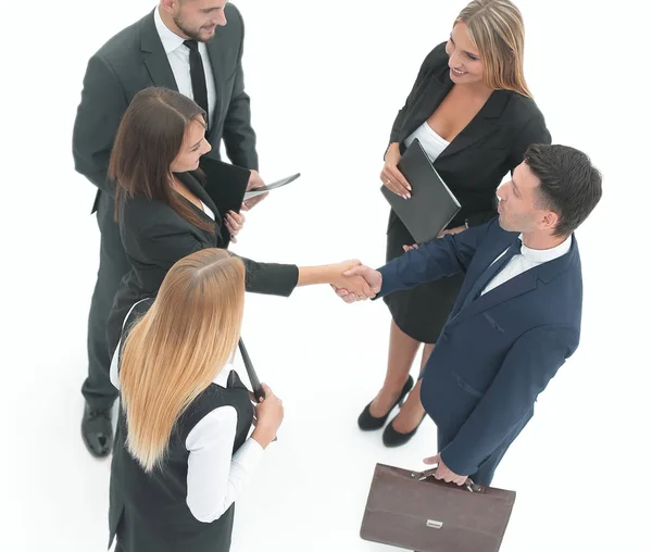Pohled z top.business týmu handshake a obchodních partnerů — Stock fotografie