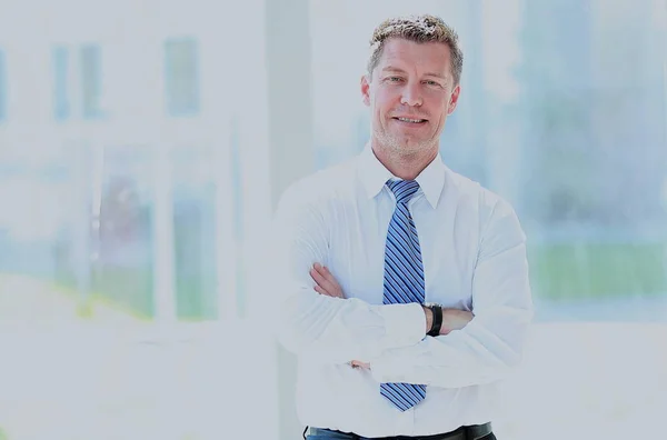 Porträt eines glücklich lächelnden Geschäftsmannes in einem modernen Büro — Stockfoto
