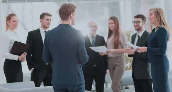 Image of business partners discussing documents and ideas at mee — Stock Photo, Image