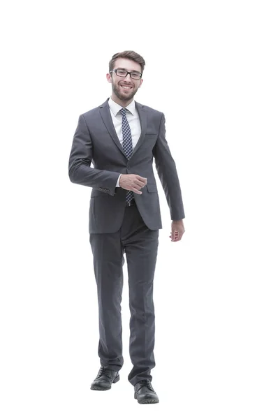 Confident businessman goes forward. photo in full growth. — Stock Photo, Image