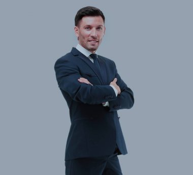 Yakışıklı genç işadamı gri izole