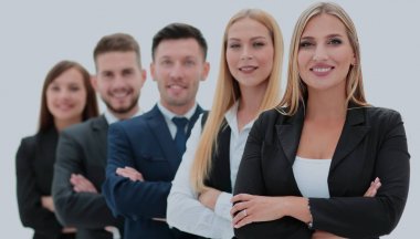 Takım başarılı ve kendine güvenen insan üzerinde beyaz bir backgr poz