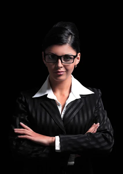 Strict business woman on a black background — Stock Photo, Image