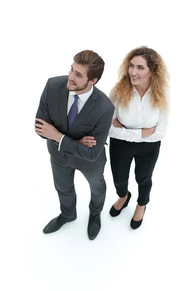 Deux employés souriants isolés sur blanc — Photo