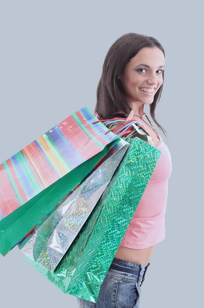 Alışveriş torbaları ile güzel kadın resim — Stok fotoğraf