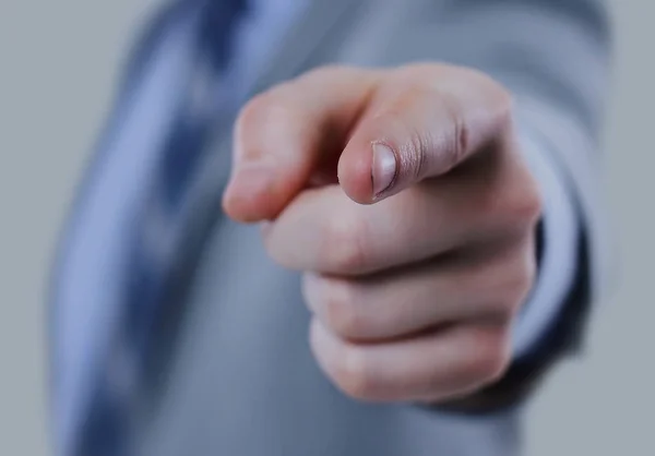 Het lichaam van een zakenman in een pak met zijn vinger wijzend — Stockfoto