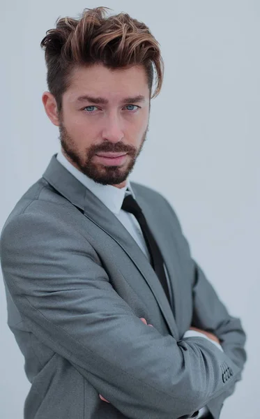 Close up portrait of a smiling handsome business man  over white — Stock Photo, Image