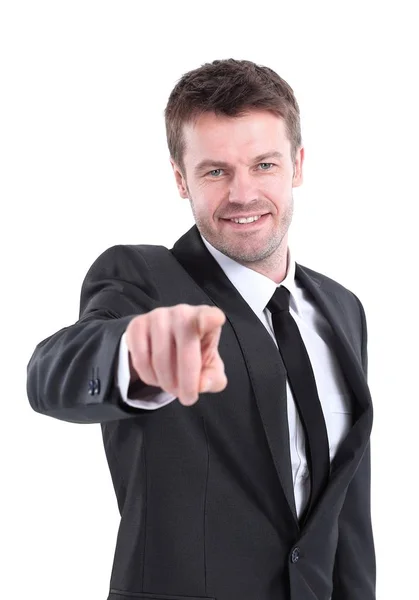 Successful businessman pointing forward. — Stock Photo, Image