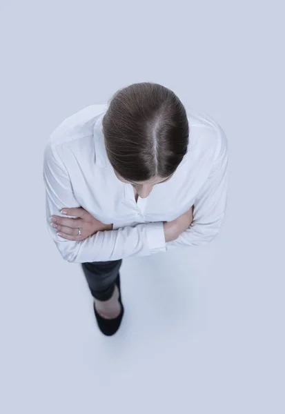 Uitzicht vanaf de volledige groei van top.in. zeker jonge bedrijf dame. — Stockfoto