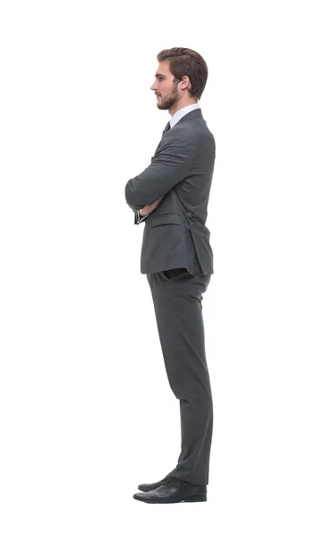 Vista lateral. homem de negócios confiante .isolated no branco — Fotografia de Stock