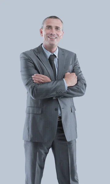 Hombre de negocios guapo aislado sobre fondo gris — Foto de Stock