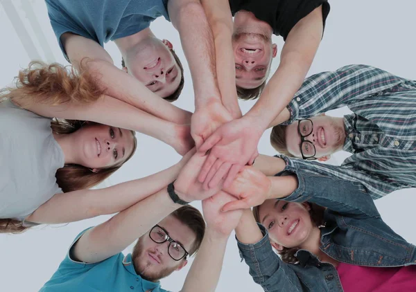 Conceito de equipe e confiabilidade: uma equipe de estudantes de pé em — Fotografia de Stock