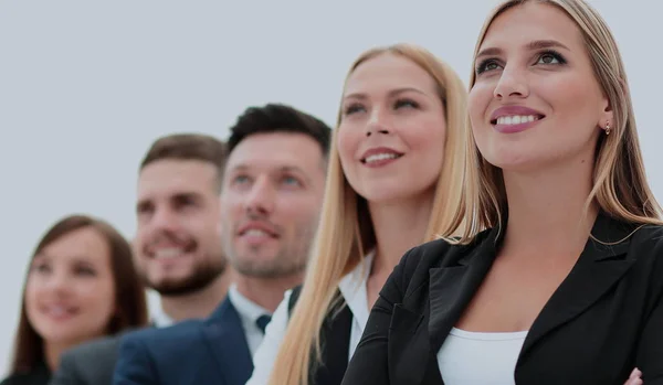 Team erfolgreicher und selbstbewusster Menschen posiert auf weißem Backgr — Stockfoto