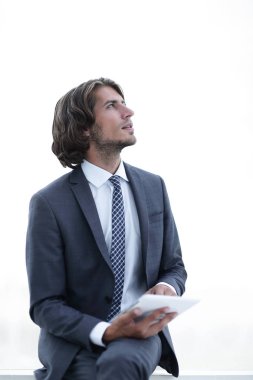 Dijital tablet kopya alanı seyir ile portre .businessman