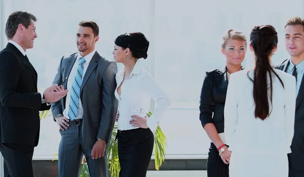 Framgångsrika affärsmän som talar på möte på kontoret — Stockfoto