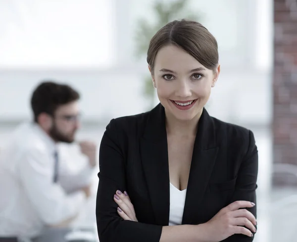 Closeup.face av en framgångsrik affärskvinna. — Stockfoto