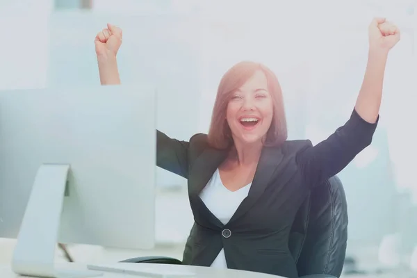Exited, successful business woman looking at camera — Stock Photo, Image