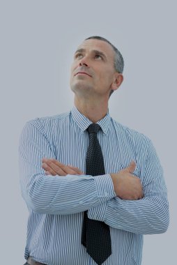 emin olgun işadamı ile katlanmış onun önünde demet