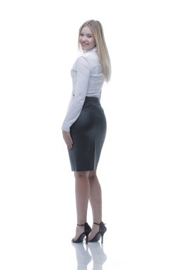 Kameraya bakarak arka view.modern genç iş kadını