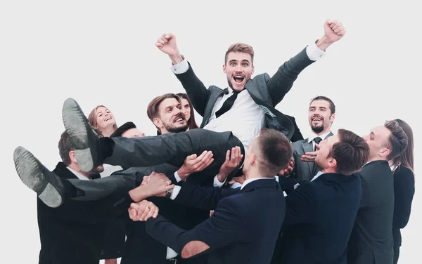 Group of young people congratulating each other — Stock Photo, Image