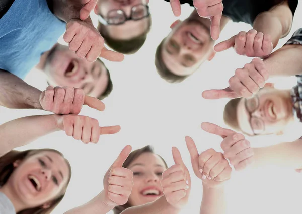 Friendship, youth and people concept - group of smiling teenagers with hands on top  each other — Stock Photo, Image