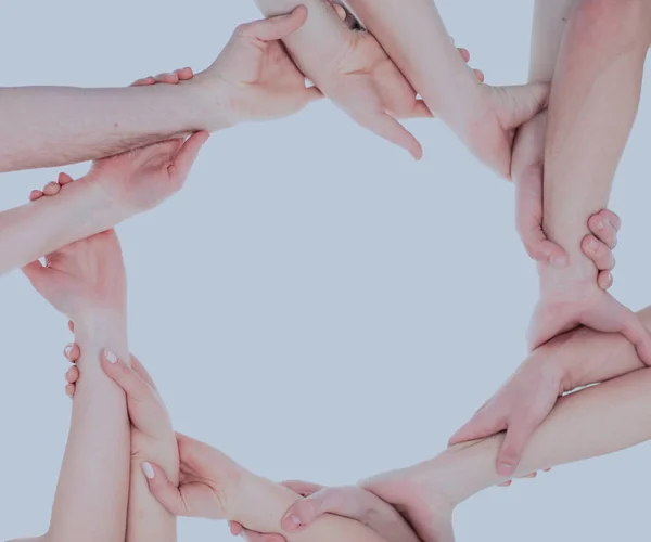 Conceito do sucesso das equipes: as mãos dos membros do busi — Fotografia de Stock