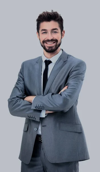 Πορτρέτο του ευτυχής χαμογελαστός άνθρωπος των επιχειρήσεων, απομονώνονται σε λευκό φόντο — Φωτογραφία Αρχείου