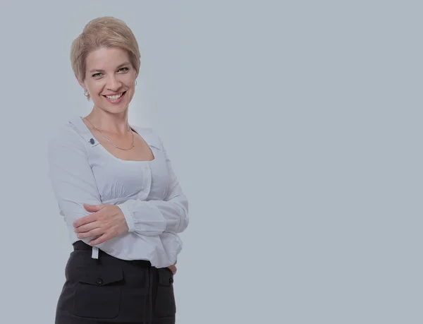 Joven mujer de negocios feliz, aislado en blanco — Foto de Stock