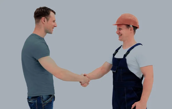 Kunde schüttelt Bauunternehmer die Hand — Stockfoto