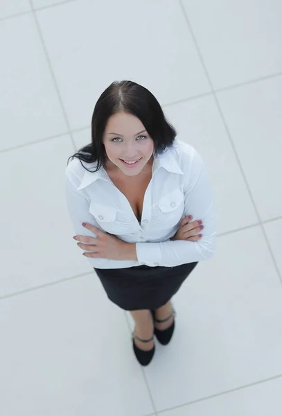 Framgångsrik affärskvinna. utsikt från toppen. — Stockfoto