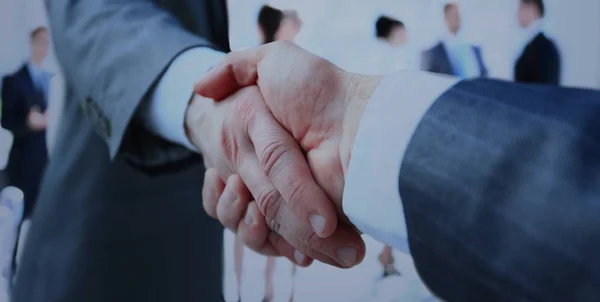 Üzleti emberek találkozó vita vállalati kézfogás koncepciója — Stock Fotó