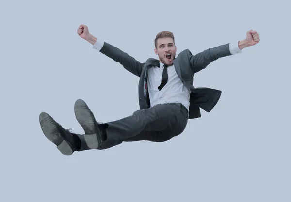 Businessman get thrown into the air by co workers during celebra — Stock Photo, Image