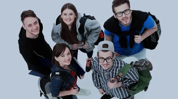 Top view. Happy smiling young group looking at camera. — Stock Photo, Image