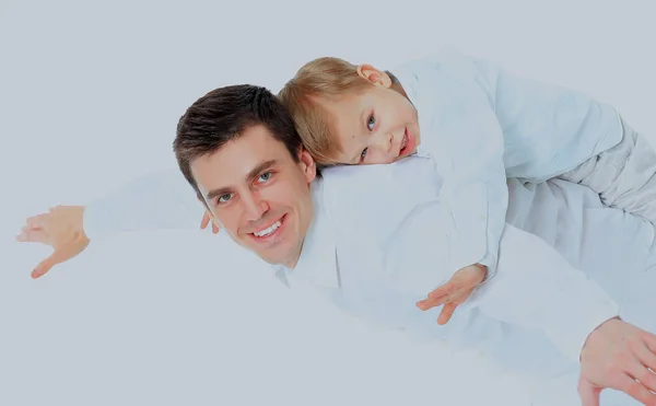 Portrait of happy father and son. Isolated on white. — Stock Photo, Image