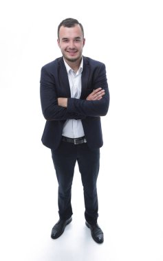 tam büyüme. Kameraya bakarak emin iş adamı