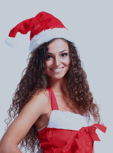 Hermosa mujer feliz en Santa Claus ropa . — Foto de Stock