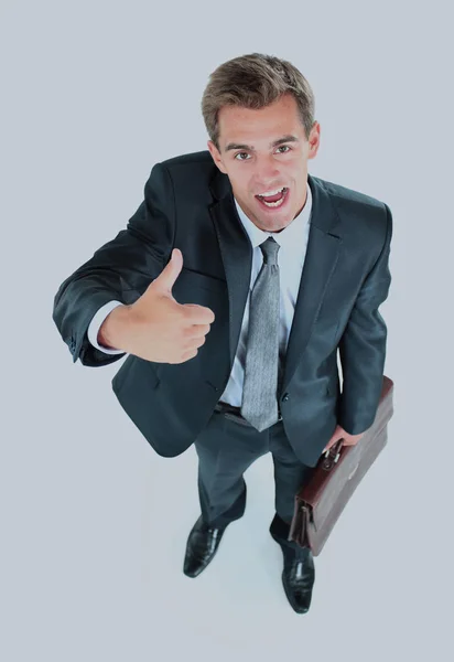 Retrato de um homem de negócios idoso bonito de pé isolado no fundo branco . — Fotografia de Stock