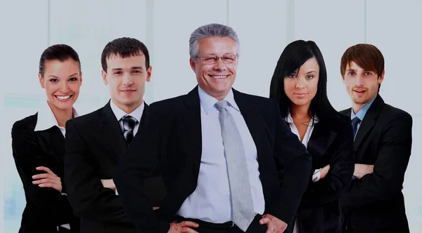 Hombre de negocios y su equipo aislados sobre un fondo blanco . — Foto de Stock