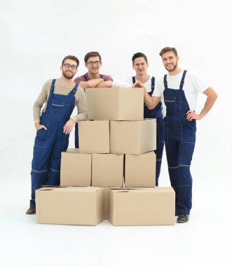 İşçiler izole, kutuları, beyaz arka plan teslim