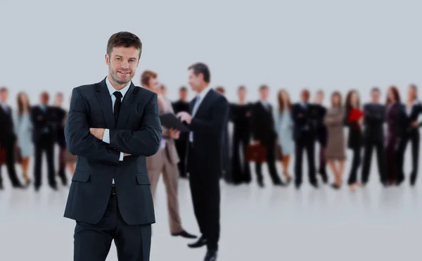 Uomo d'affari e il suo team isolato su uno sfondo bianco . — Foto Stock