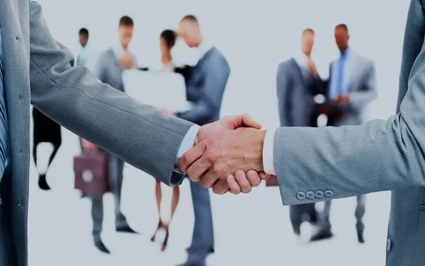 Business handshake e pessoas de negócios. — Fotografia de Stock