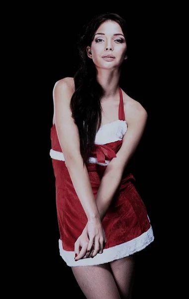 Retrato de una hermosa mujer con un sombrero de santa . —  Fotos de Stock