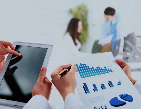 Busienssman holding digital tablet in office. — Stock Photo, Image