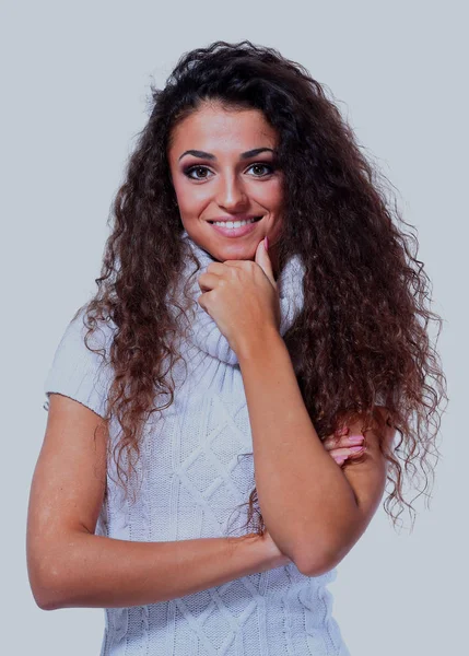 Retrato de mulher bonita em vestido de malha . — Fotografia de Stock