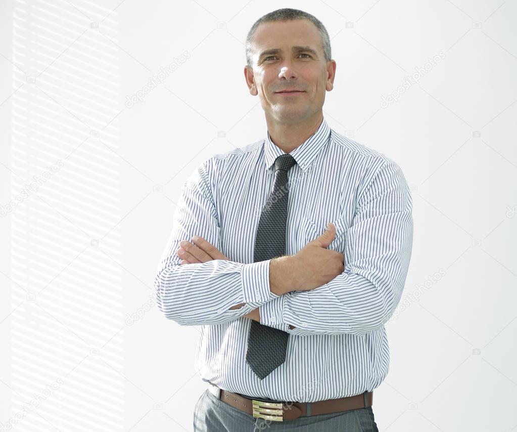 closeup portrait of confident businessman in shirt and tie