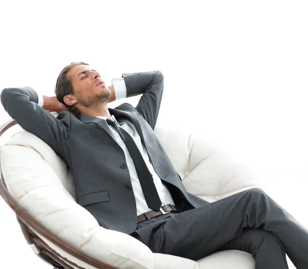 Jonge zakenman mediteren in grote comfortabele fauteuil — Stockfoto