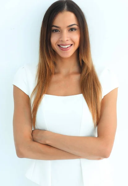 Retrato de mujer de negocios exitosa en blanco . — Foto de Stock