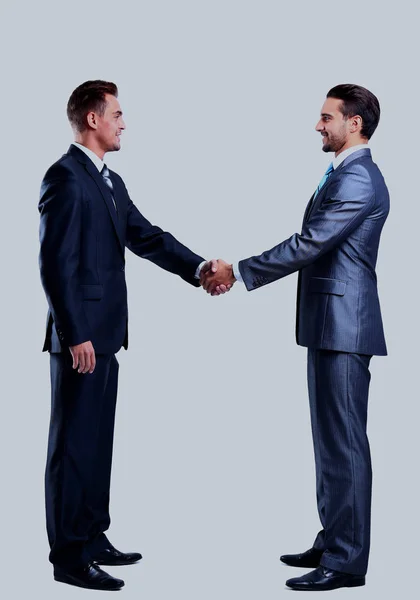 Twee zakenman schudden handen, geïsoleerd op wit. — Stockfoto