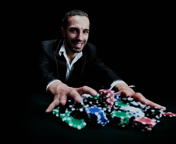 Pokerový hráč sází všechno na jedné straně. — Stock fotografie