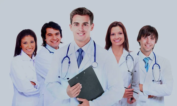Lachende medische arts met een stethoscoop. geïsoleerd op witte achtergrond. — Stockfoto